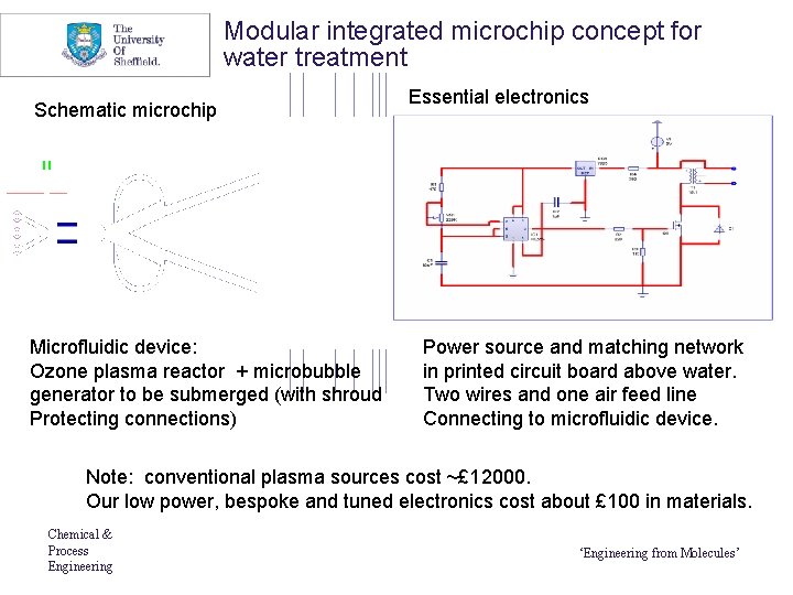 Modular integrated microchip concept for water treatment Essential electronics Schematic microchip Microfluidic device: Ozone