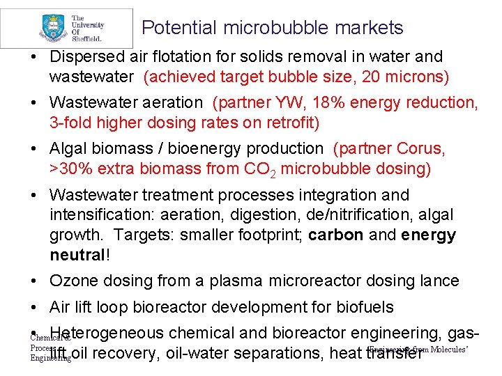 Potential microbubble markets • Dispersed air flotation for solids removal in water and wastewater