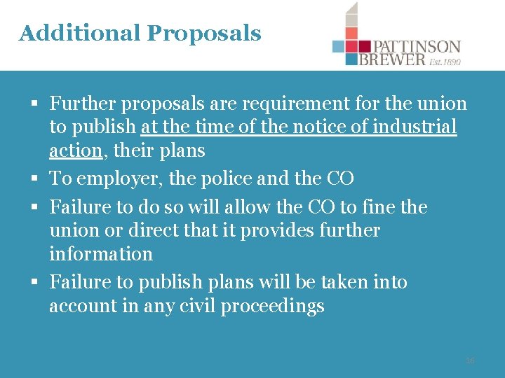 Additional Proposals § Further proposals are requirement for the union to publish at the