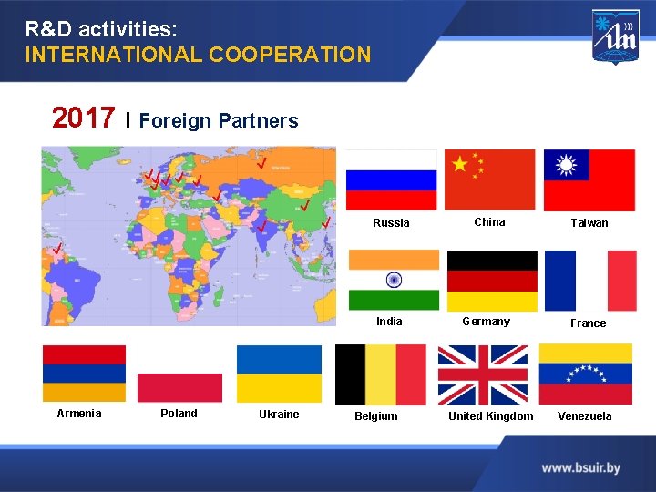 R&D activities: INTERNATIONAL COOPERATION 2017 I Foreign Partners Russia India Armenia Poland Ukraine Belgium