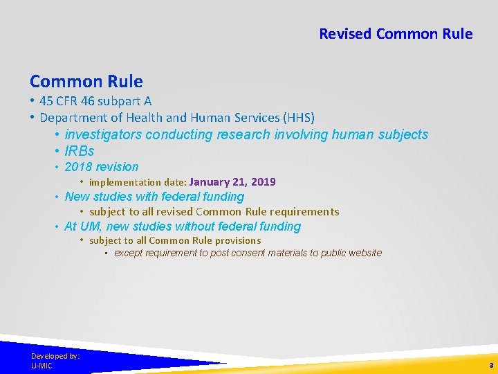 Revised Common Rule • 45 CFR 46 subpart A • Department of Health and