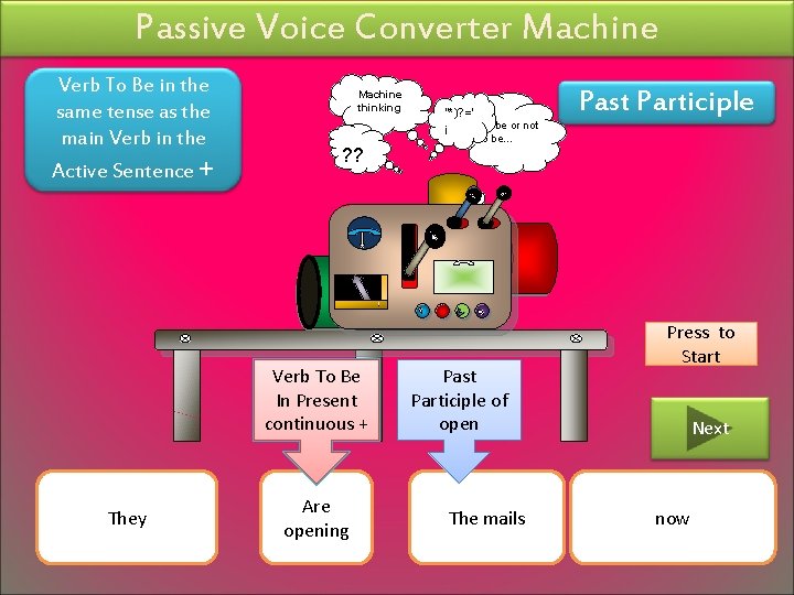 Passive Voice Converter Machine Verb To Be in the same tense as the main