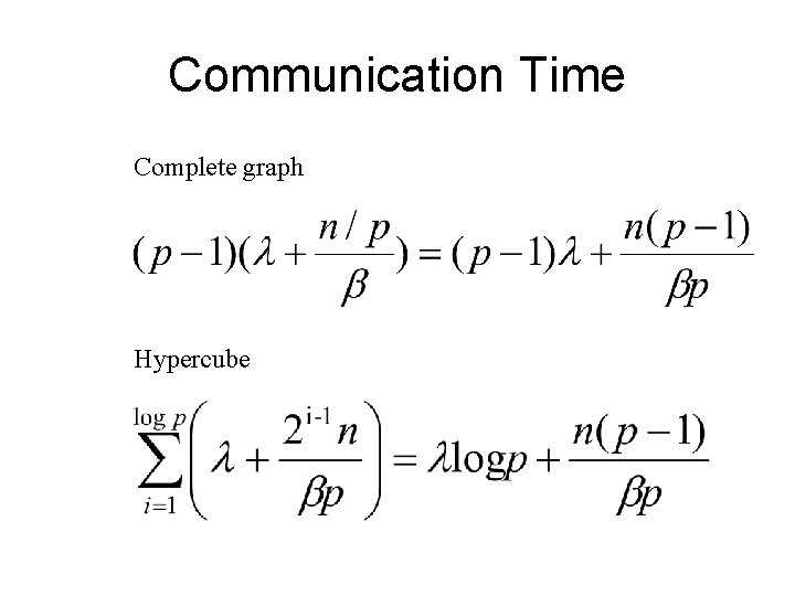 Communication Time Complete graph Hypercube 