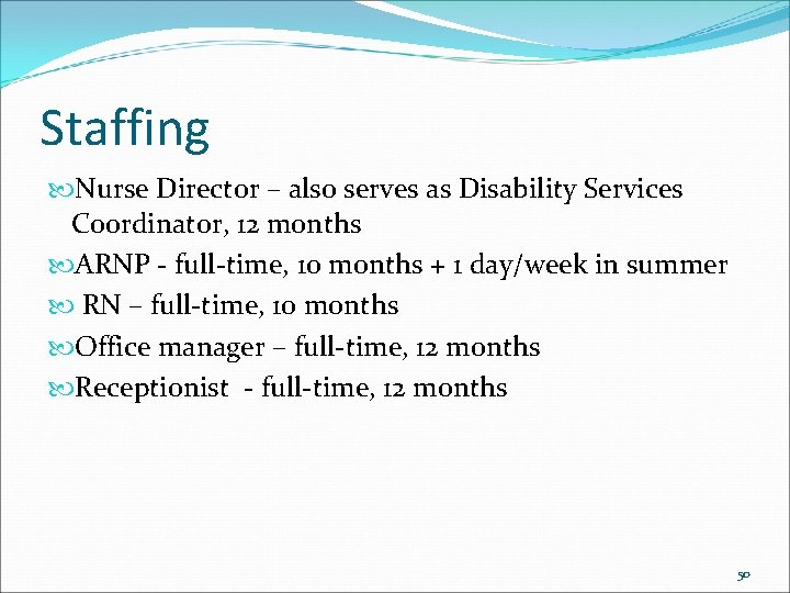 Staffing Nurse Director – also serves as Disability Services Coordinator, 12 months ARNP -