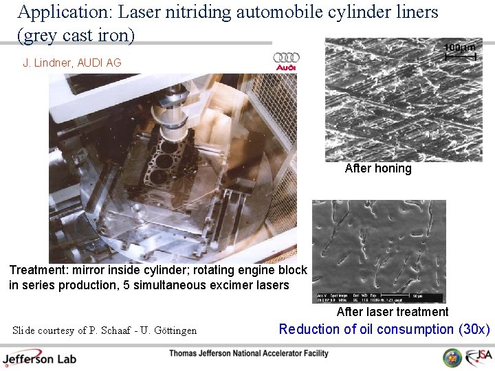 Application: Laser nitriding automobile cylinder liners (grey cast iron) J. Lindner, AUDI AG After