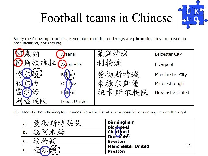 Football teams in Chinese uklo. org 16 