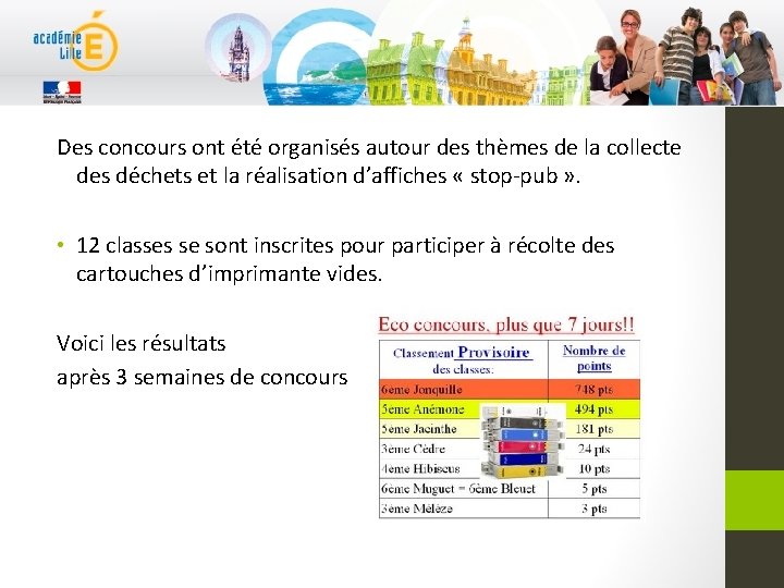 Des concours ont été organisés autour des thèmes de la collecte des déchets et