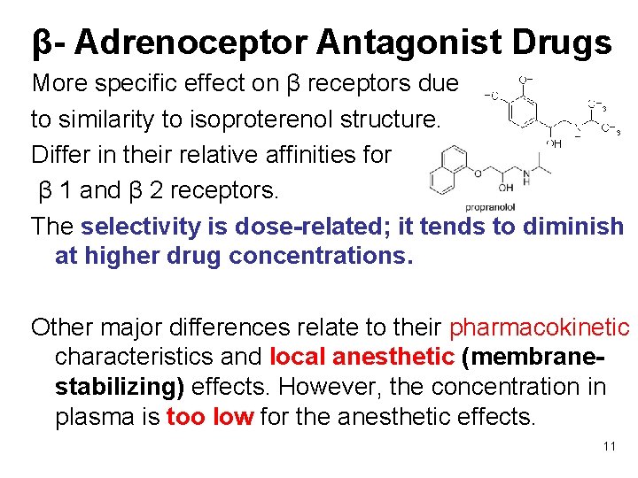 β- Adrenoceptor Antagonist Drugs More specific effect on β receptors due to similarity to