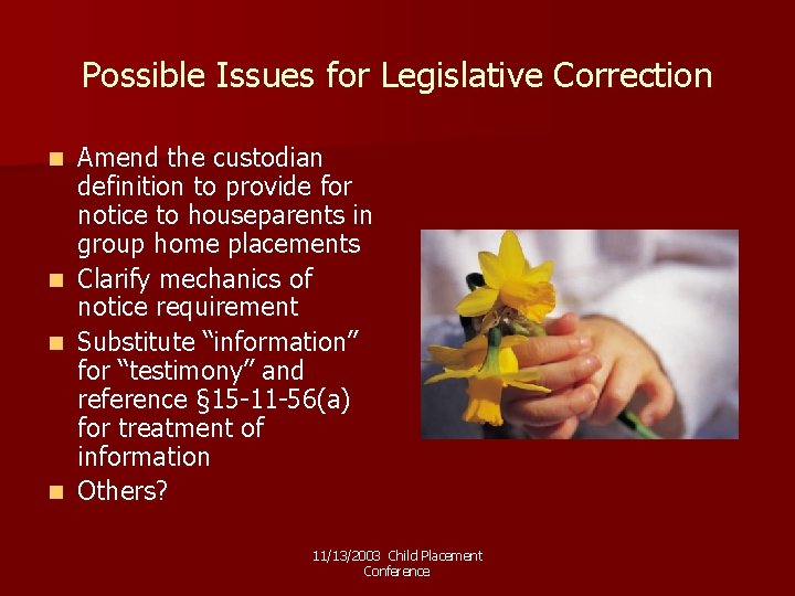 Possible Issues for Legislative Correction Amend the custodian definition to provide for notice to