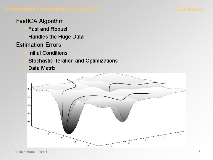 Independent Component Analysis (ICA) Continues Fast. ICA Algorithm § Fast and Robust § Handles