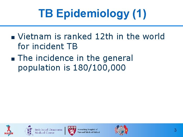 TB Epidemiology (1) n n Vietnam is ranked 12 th in the world for