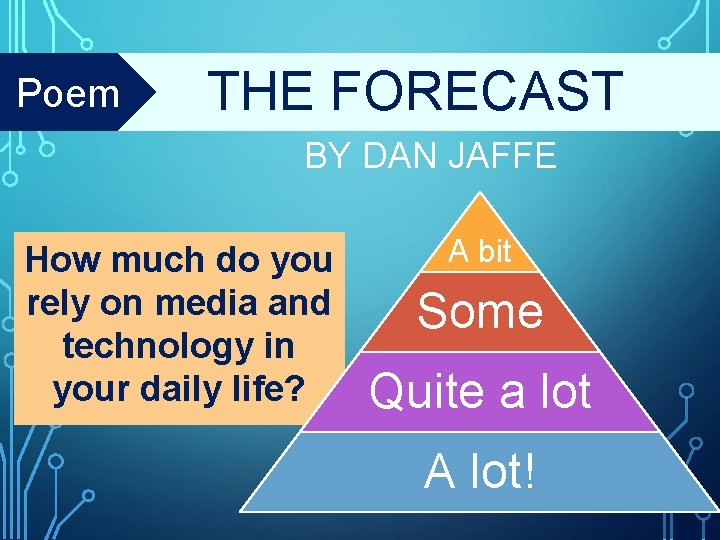 Poem THE FORECAST BY DAN JAFFE How much do you rely on media and