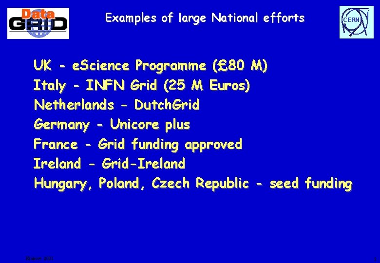 Examples of large National efforts CERN UK - e. Science Programme (£ 80 M)