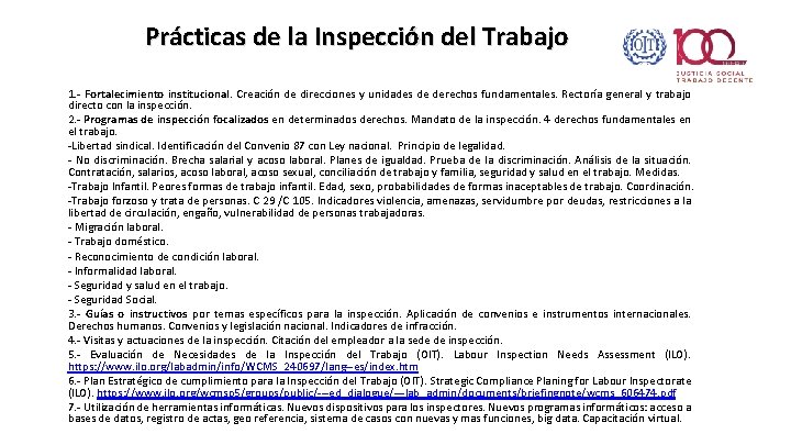 Prácticas de la Inspección del Trabajo 1. - Fortalecimiento institucional. Creación de direcciones y