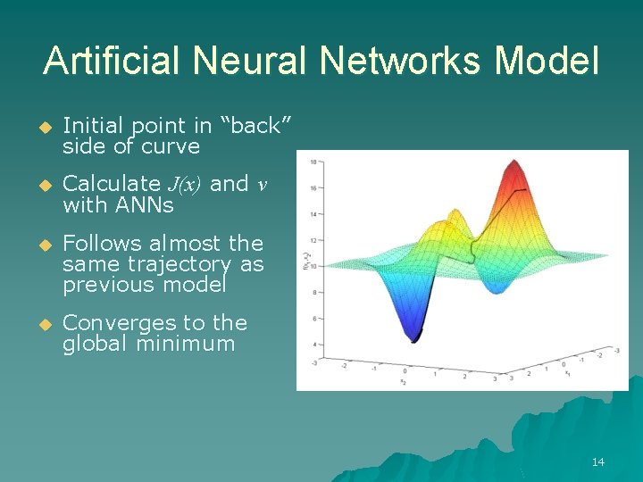 Artificial Neural Networks Model u Initial point in “back” side of curve u Calculate