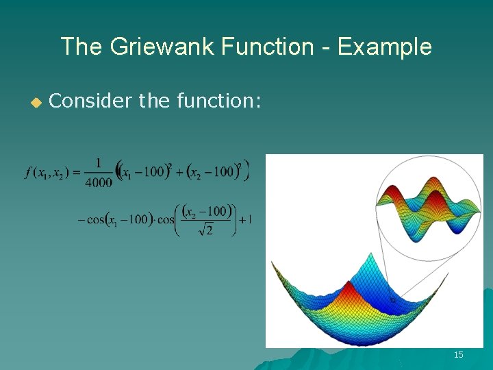 The Griewank Function - Example u Consider the function: 15 