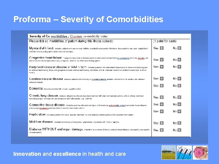 Proforma – Severity of Comorbidities Innovation and excellence in health and care 