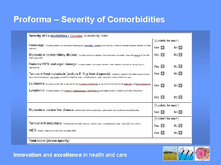 Proforma – Severity of Comorbidities Innovation and excellence in health and care 