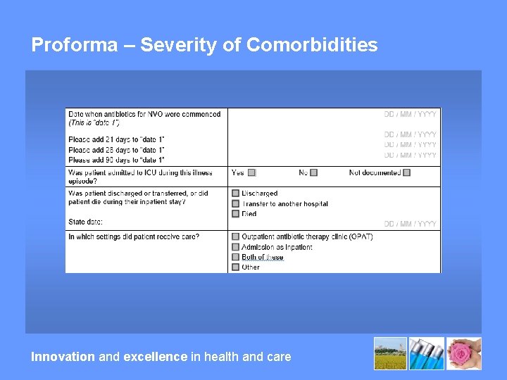 Proforma – Severity of Comorbidities Innovation and excellence in health and care 
