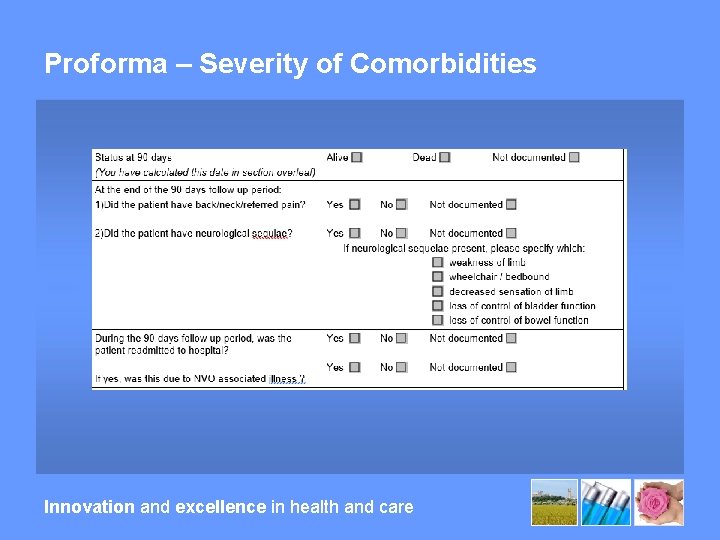 Proforma – Severity of Comorbidities Innovation and excellence in health and care 