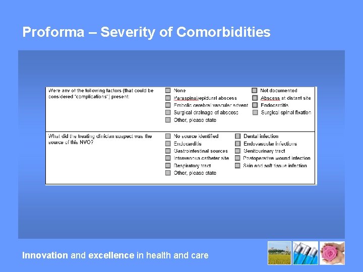 Proforma – Severity of Comorbidities Innovation and excellence in health and care 