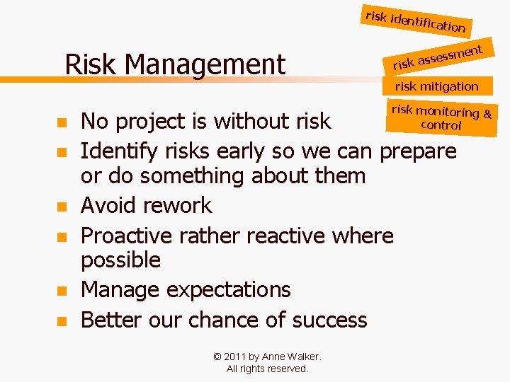 risk ide ntificati Risk Management n n n ris on nt sme s s