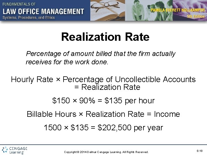 Realization Rate Percentage of amount billed that the firm actually receives for the work