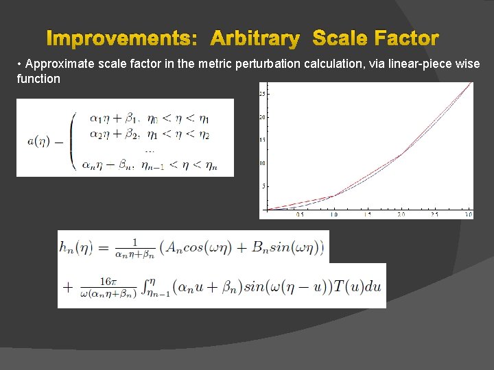 Improvements: Arbitrary Scale Factor • Approximate scale factor in the metric perturbation calculation, via