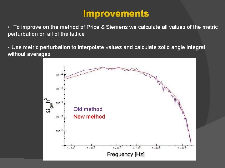 Improvements • To improve on the method of Price & Siemens we calculate all