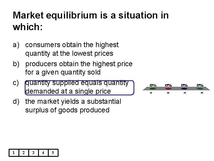 Market equilibrium is a situation in which: a) consumers obtain the highest quantity at