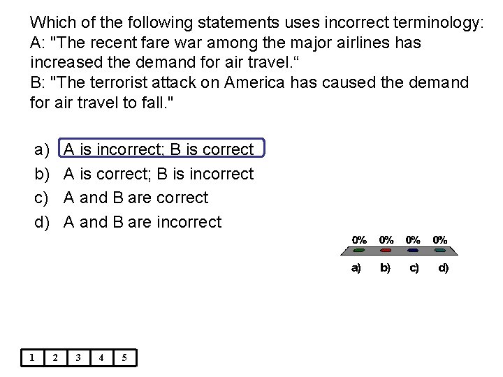 Which of the following statements uses incorrect terminology: A: "The recent fare war among