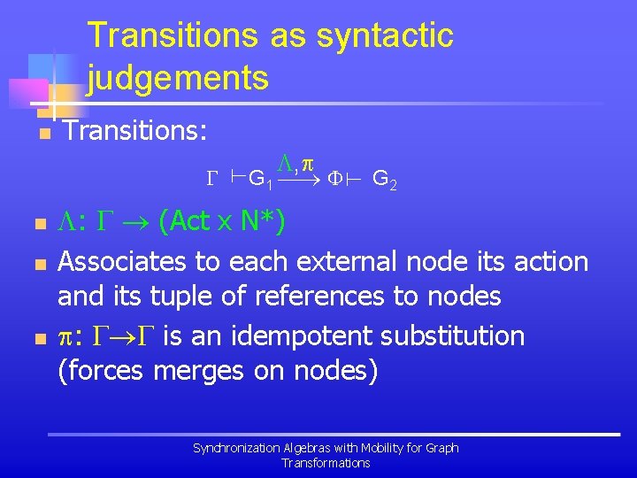 Transitions as syntactic judgements n Transitions: n n n G 1 , G 2