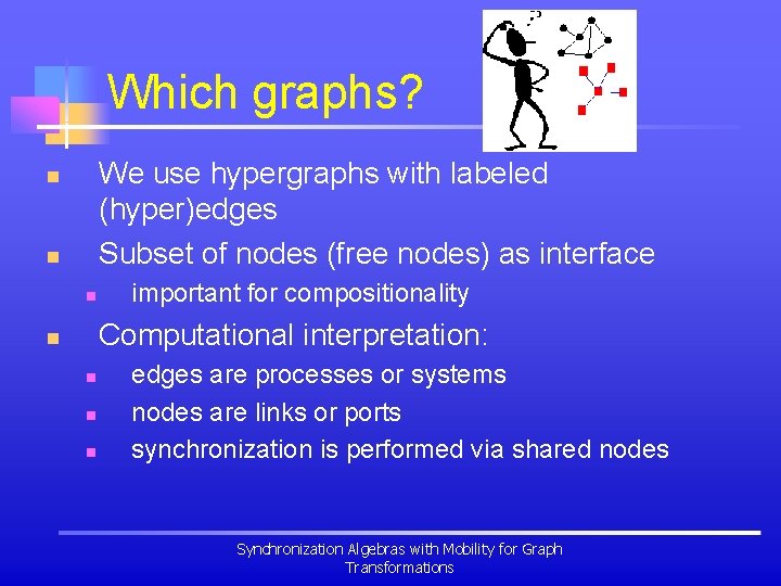 Which graphs? We use hypergraphs with labeled (hyper)edges Subset of nodes (free nodes) as