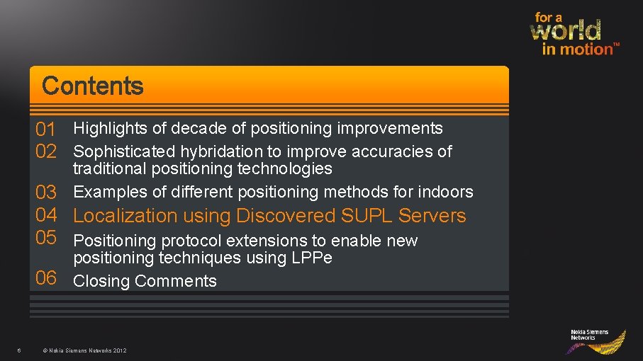 Contents 01 Highlights of decade of positioning improvements 02 Sophisticated hybridation to improve accuracies