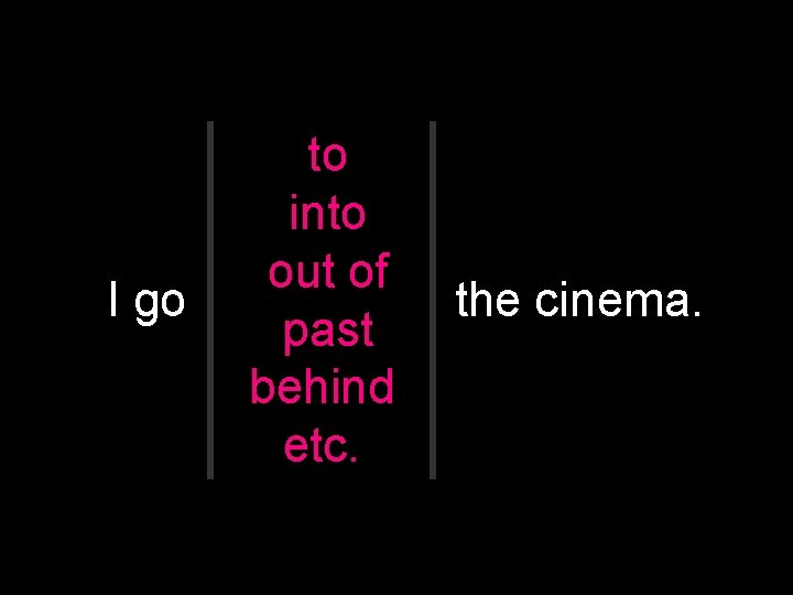 I go to into out of past behind etc. the cinema. 