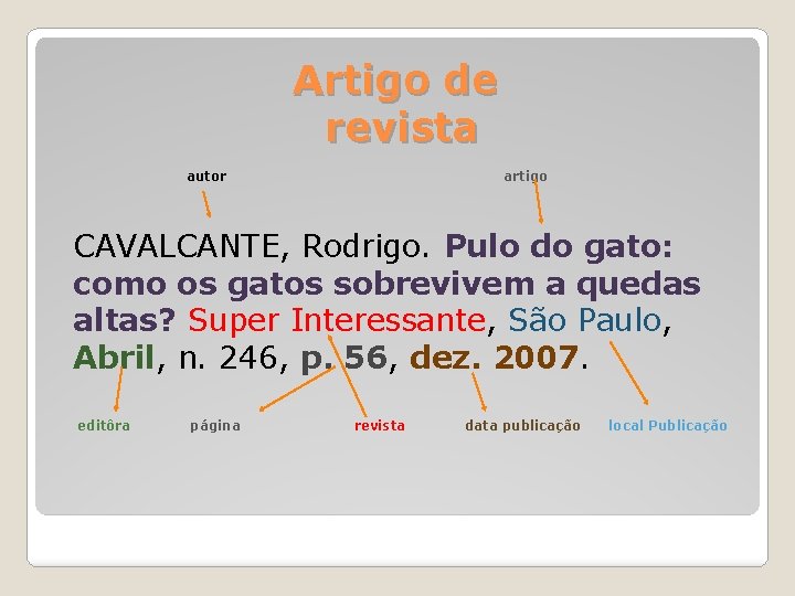  Artigo de revista autor artigo CAVALCANTE, Rodrigo. Pulo do gato: como os gatos