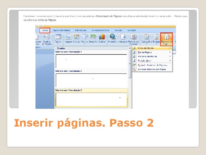 Inserir páginas. Passo 2 