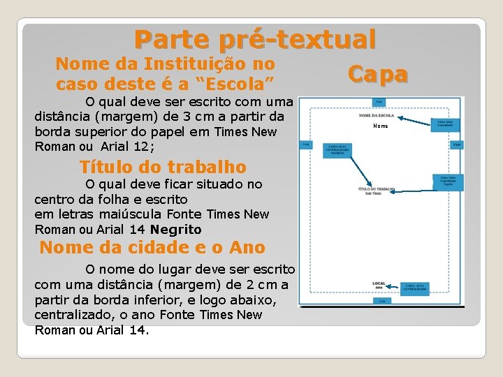 Parte pré-textual Nome da Instituição no caso deste é a “Escola” O qual deve