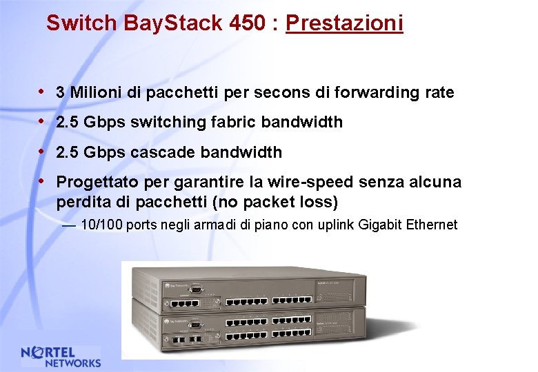 Switch Bay. Stack 450 : Prestazioni • 3 Milioni di pacchetti per secons di