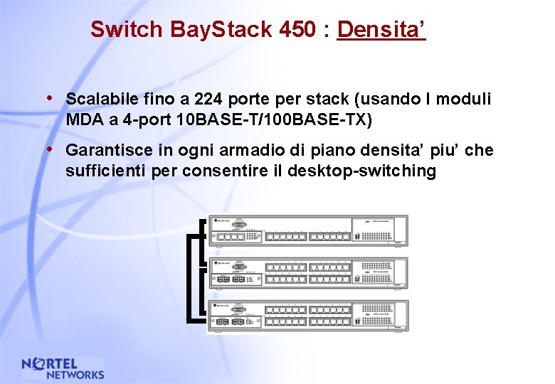 Switch Bay. Stack 450 : Densita’ • Scalabile fino a 224 porte per stack