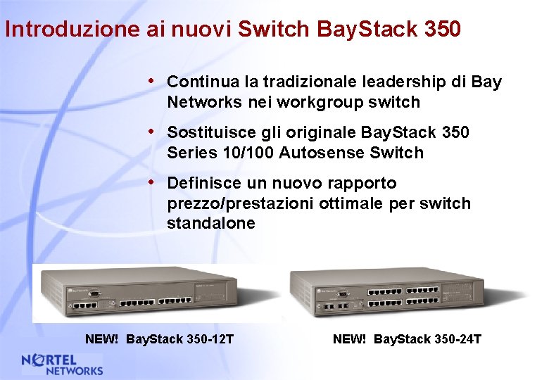 Introduzione ai nuovi Switch Bay. Stack 350 • Continua la tradizionale leadership di Bay