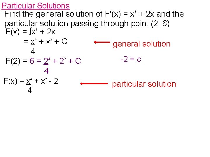 Particular Solutions Find the general solution of F'(x) = x 3 + 2 x