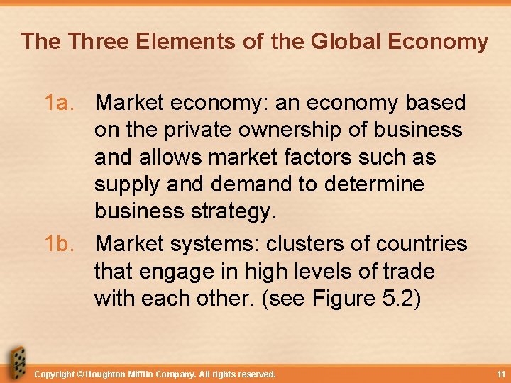 The Three Elements of the Global Economy 1 a. Market economy: an economy based