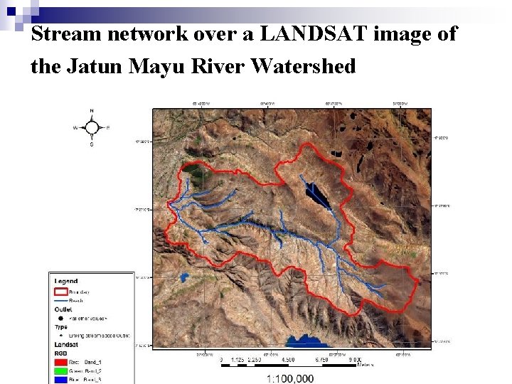 Stream network over a LANDSAT image of the Jatun Mayu River Watershed 