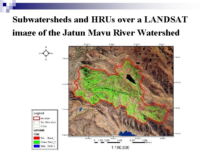 Subwatersheds and HRUs over a LANDSAT image of the Jatun Mayu River Watershed 