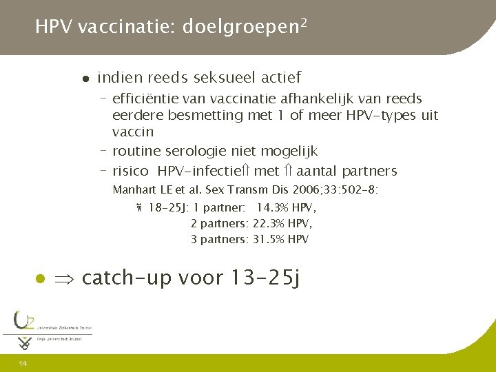 HPV vaccinatie: doelgroepen 2 l indien reeds seksueel actief - efficiëntie van vaccinatie afhankelijk