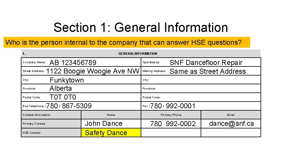 Section 1: General Information Who is the person internal to the company that can