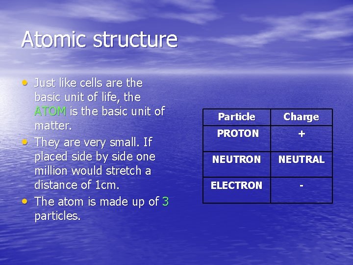 Atomic structure • Just like cells are the • • basic unit of life,