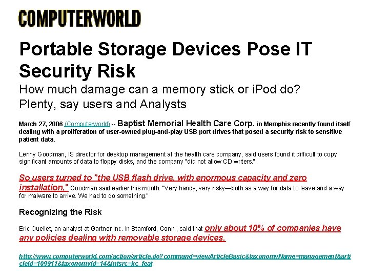 Portable Storage Devices Pose IT Security Risk How much damage can a memory stick