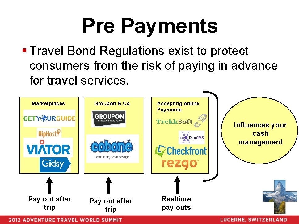 Pre Payments § Travel Bond Regulations exist to protect consumers from the risk of